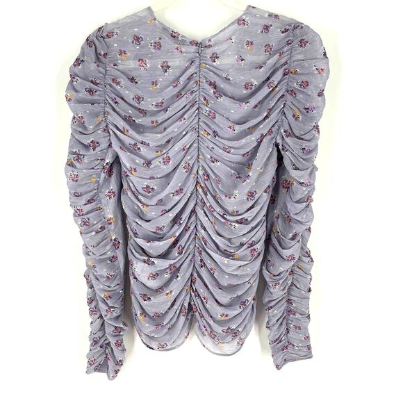 Zara Mauve Printed Ruched Blouse Purple Floral Small NWT - Picture 3 of 9